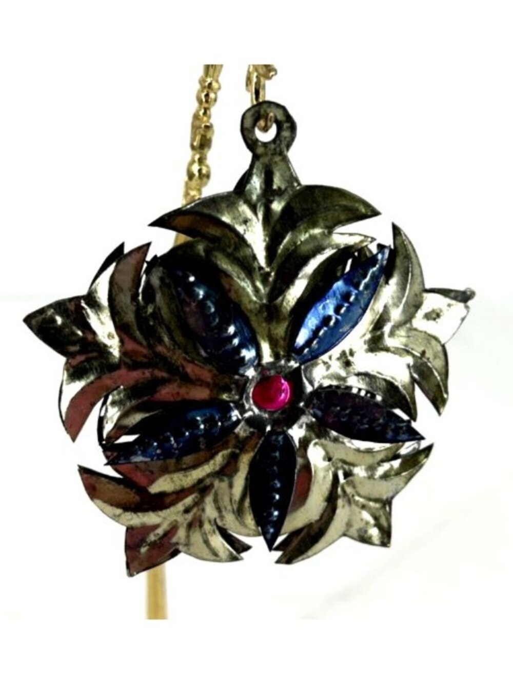Punched Tin Christmas Ornament Mexican Ornament Folk Art 3-D Flower 4"
